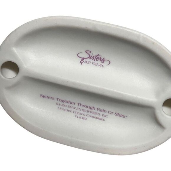 Vintage 93 Enesco Sisters Together Through Rain or Shine Yellow Ceramic Figurine - Picture 6 of 6